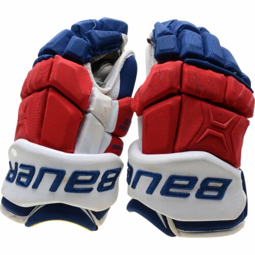 Adam Clendening New York Rangers Game-Used Blue and Red Bauer Gloves from the 2016-17 NHL Season